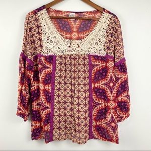 Bila size Medium Women’s Boho Sheer Blouse Top